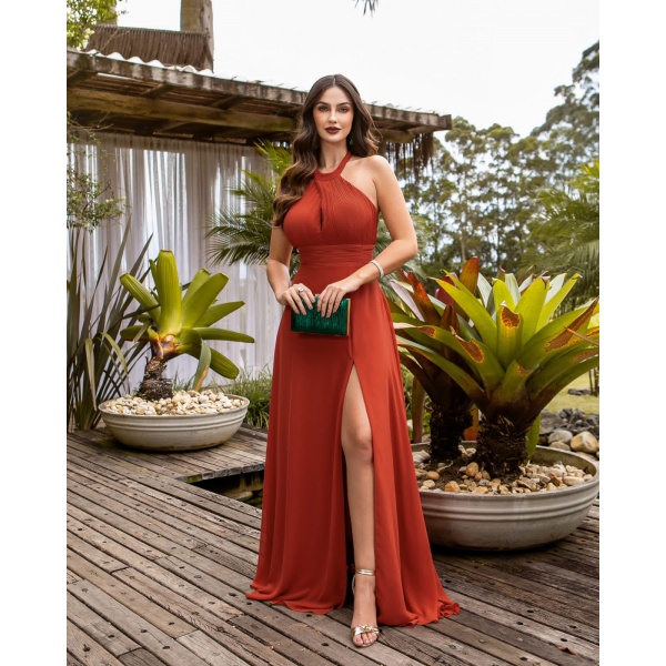 Vestido gola sales alta frente unica